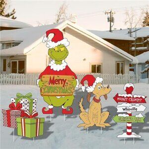 4 Pcs Christmas Yard Signs Stakes Outdoor Decorations ‎ Large Decorations Signs